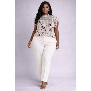 Luna Rae Floral Lace Blouse Size L Sheer Yoke Ruffle Sleeve Romantic Cottagecore